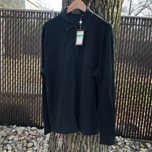 Joseph Abboud Black Knit Button Down Shirt | Minimalist Cotton Long Sleeve